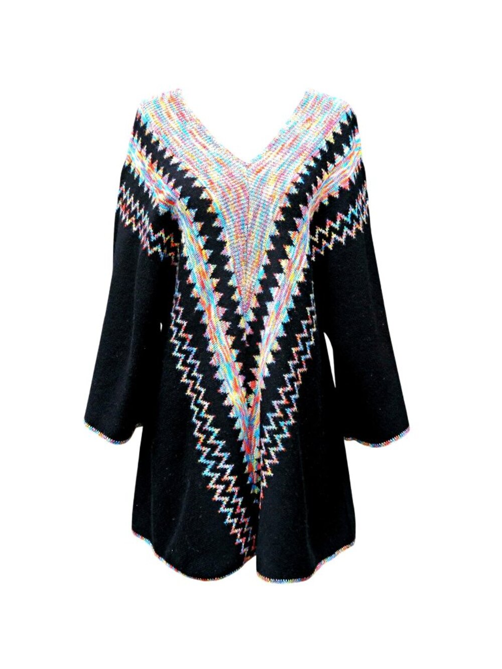 1970s Cuddle Knit Sweater, Op-Art Zigzag Rainbow, Wintuk Acrylic, Size M/L